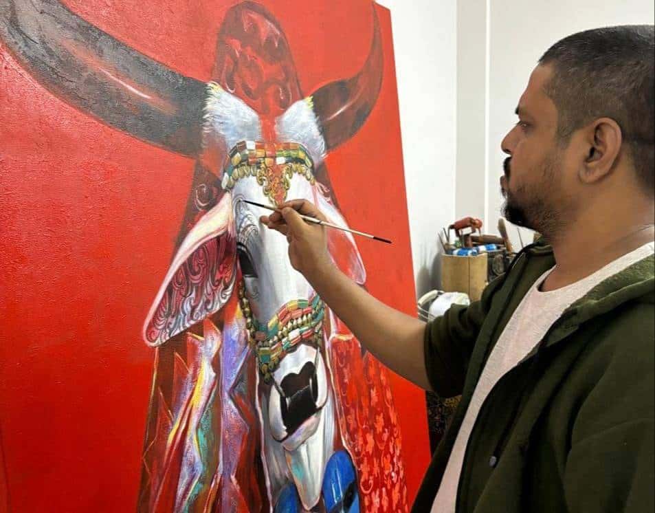 Sacred Expressions on a Crimson Canvas
