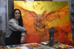 Cerdo volador al atardecer de mi proyecto