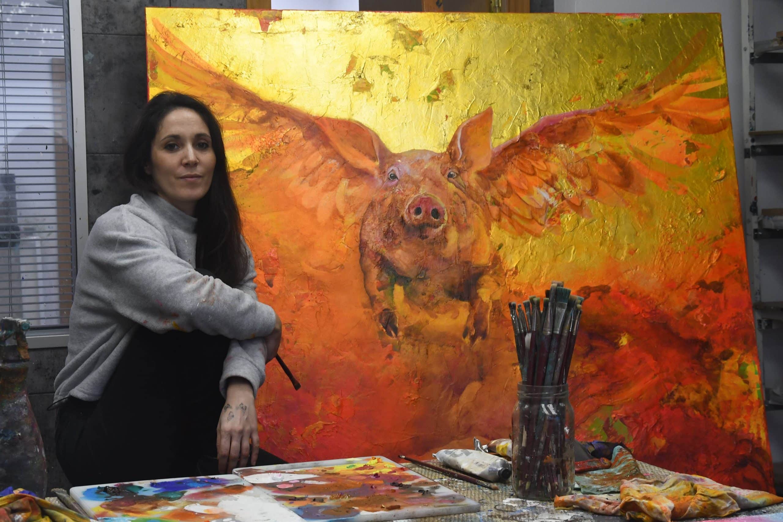 Cerdo volador al atardecer de mi proyecto