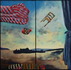 Landscape with painted boulder