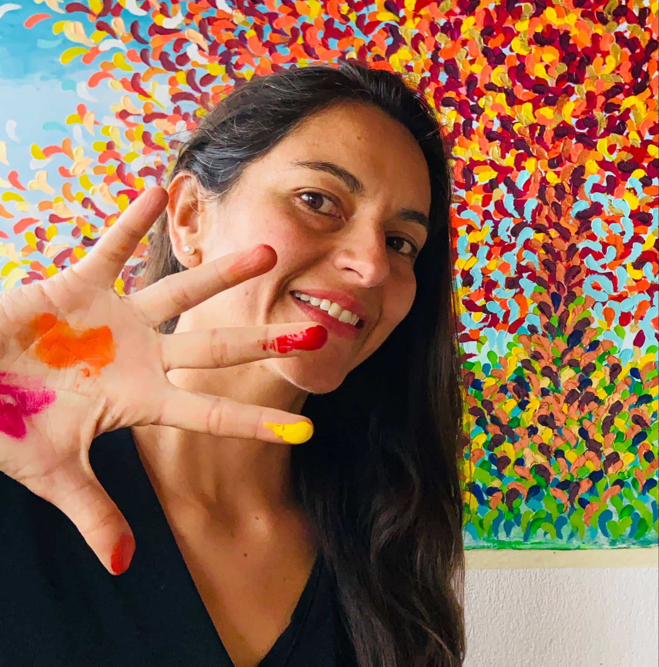 Painting directly with my fingers allows me to translate emotions into strokes on the canvas